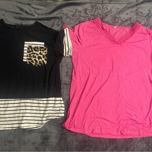 Pink and Black Short Sleeve Tops